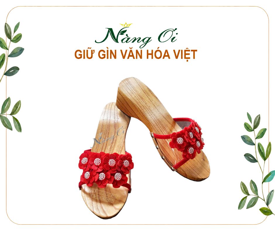 guốc gỗ cho nữ cao 5p làm từ gỗ xoan tự nhiên